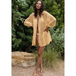 HONORINE Wren Gauzy Cotton Cover Up Dress Light Yellow Size Small